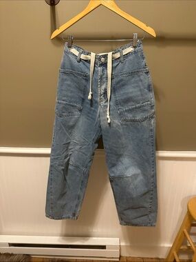 Women's Light Blue Wide-Leg Denim Jeans with Drawcord